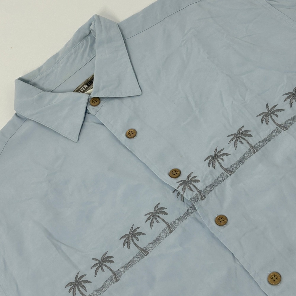 Quiksilver Edition Button Up Shirt Mens‎ M Blue Palm Tree Embroidered Rayon